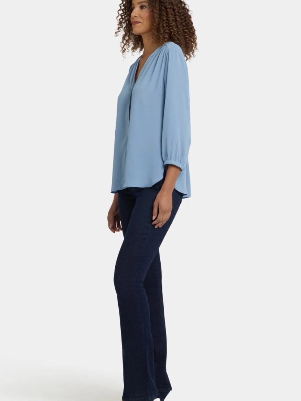 πΌ NYDJ Pintuck Blouse XS | Boho 3/4 Sleeve Pleated Top Flowy - Picture 4 of 14